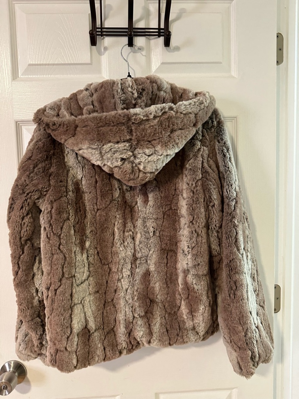 Hooded Faux Fur Jacket in Taupe - Picture 2 of 5